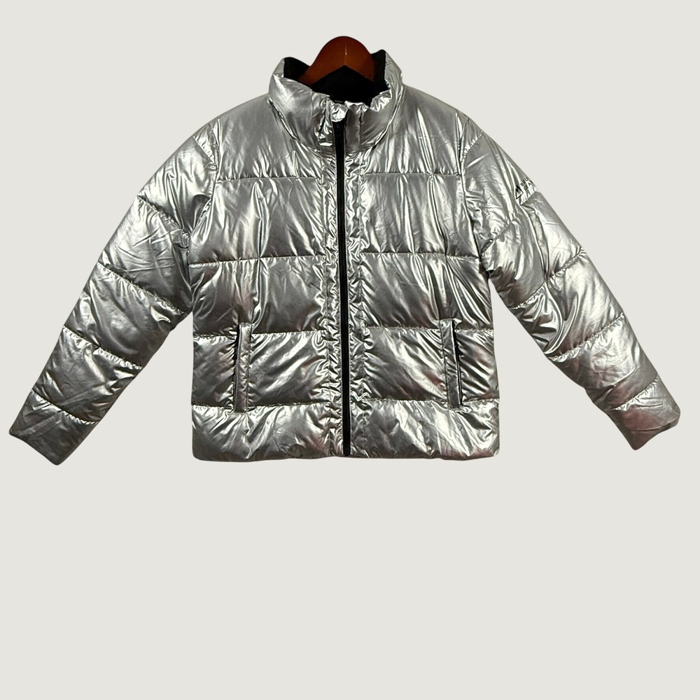 Boulder Gear Silver Metallic Puffer Jacket Faux‎ Fur Lined Women's Large Coat